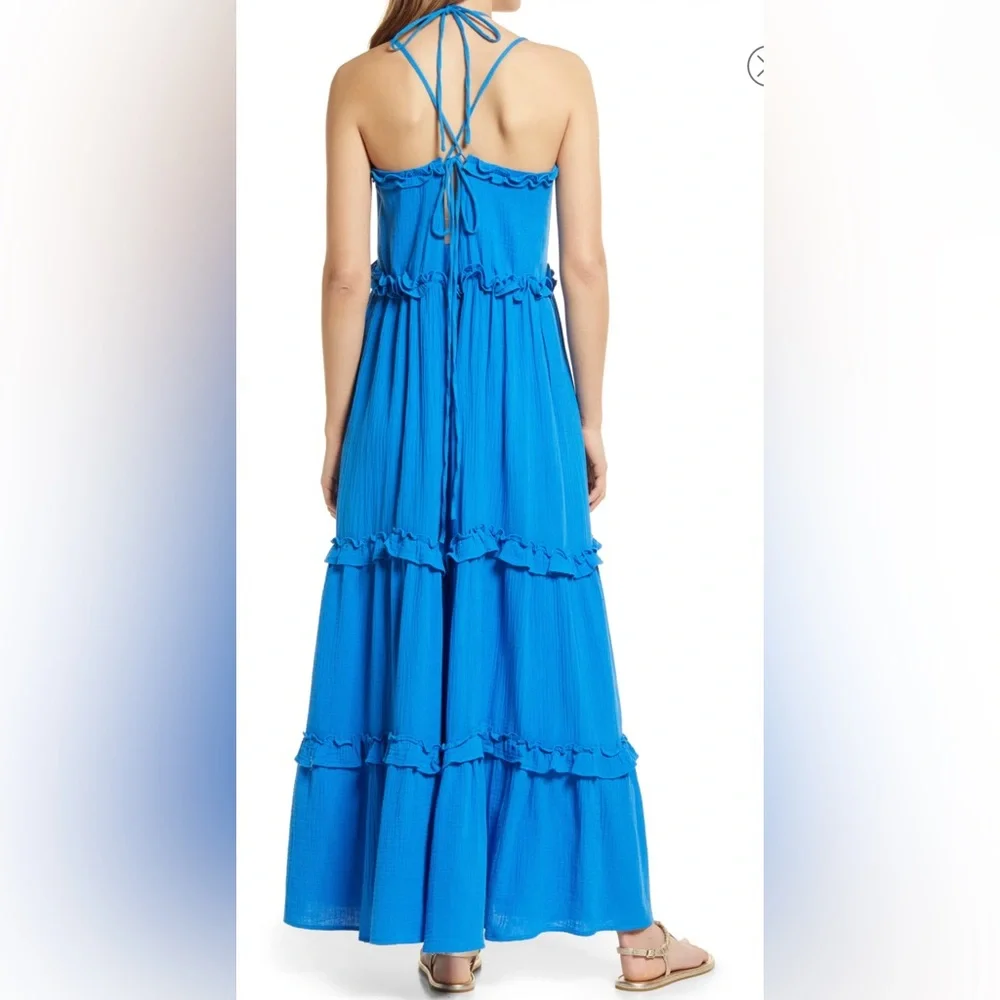 BTFL-LIFE Blue Tiered Ruffle Cotton Maxi Dress Size Large NWT